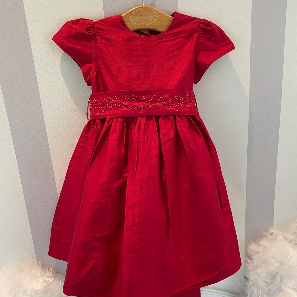 ♥️🤍Heirloom Boutique Strasburg 24 month girls red 100% dupioni silk dress